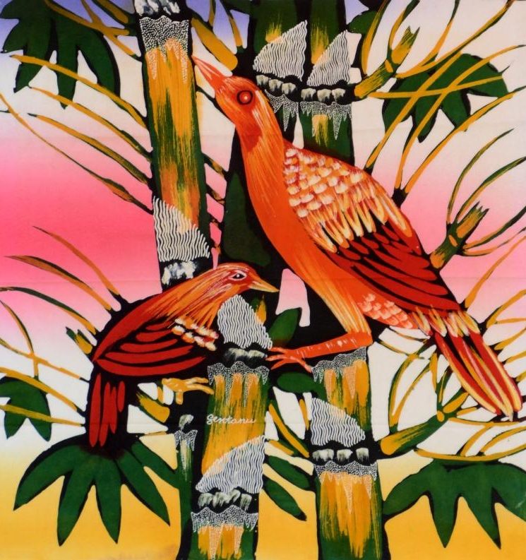 Afrikanisches Batik Stoffbild aus natürlichen Farben, Wohn Accessoires im Afrika-Deko-Shop kaufen Afrikanische Batik Stoffbilder, Wohn-Deko und Wandschmuck, Handarbeiten aus natürlichen Farben im Afrika-Deko-Shop kaufen