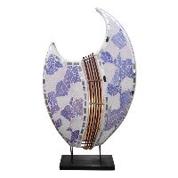 Runde Bali Tischlampe aus Glasmosaik mit weißen und roten Steinchen im Afrika Deko Shop kaufen Runde Bali Tischlampe aus Glasmosaik mit weißen und roten Steinchen im Afrika Deko Shop